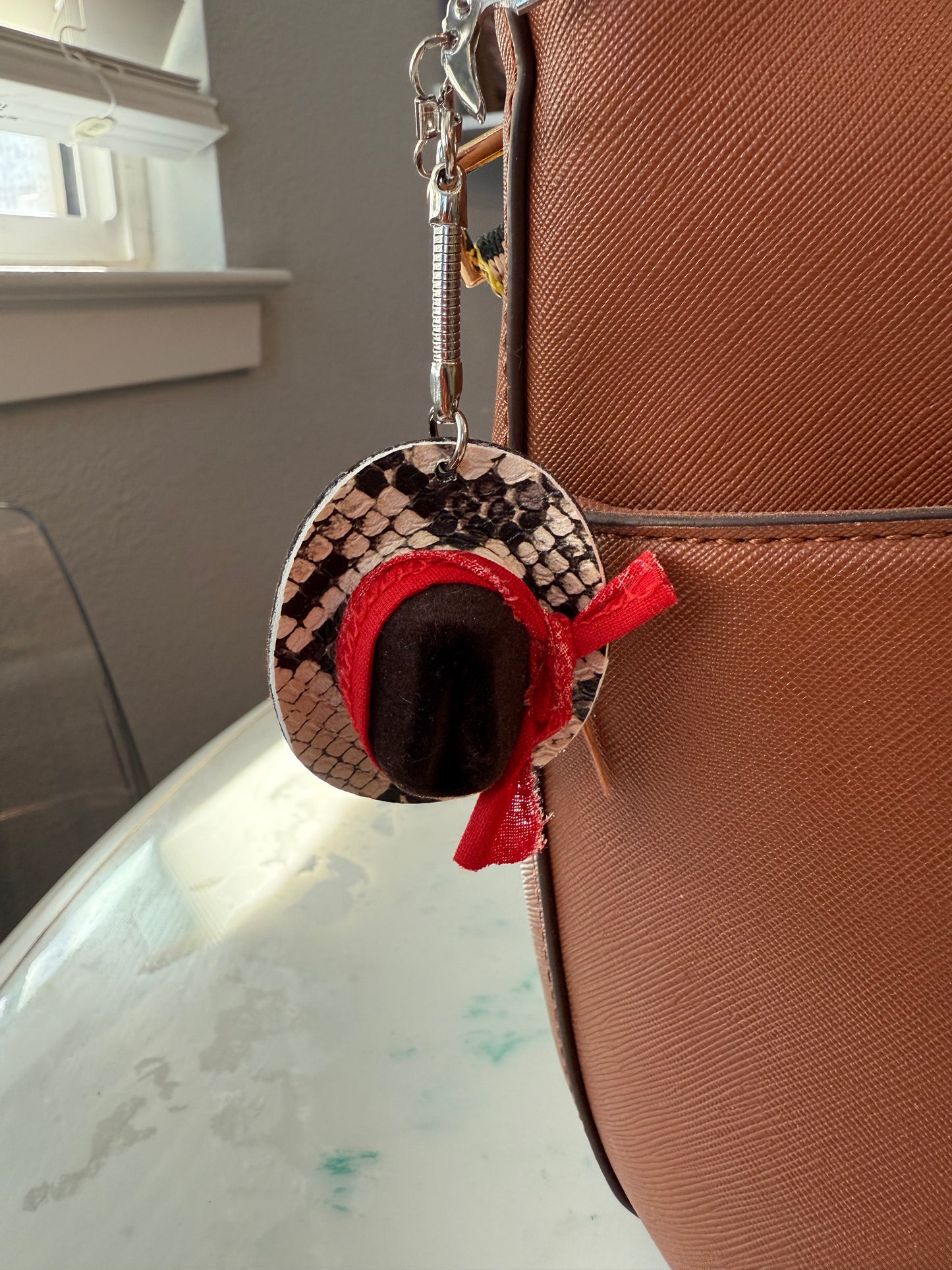 Snakeskin brown mini cowboy hat keychain bag charm