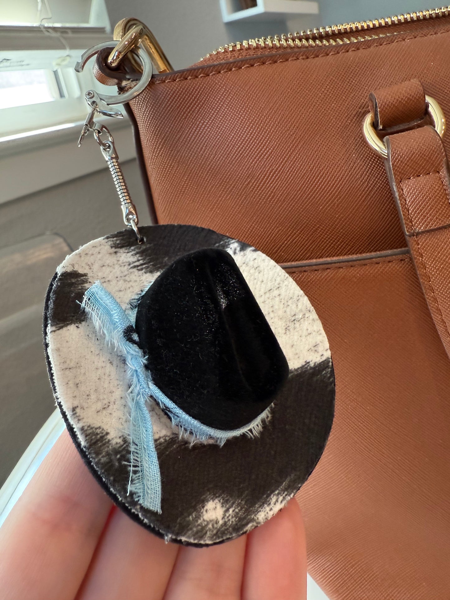Black cowhide cowboy hat keychain bag charm
