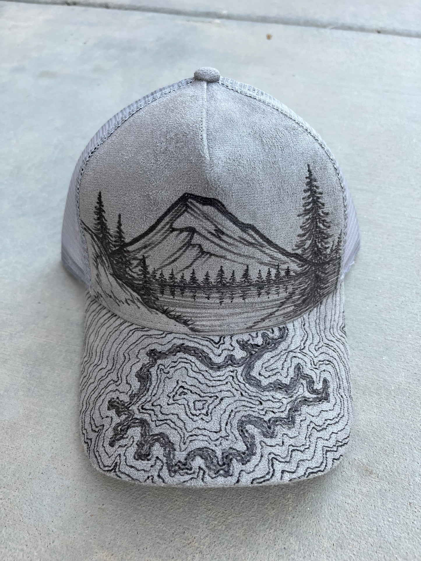 Mt rainier grey burned trucker hat custom ball cap SnapBack