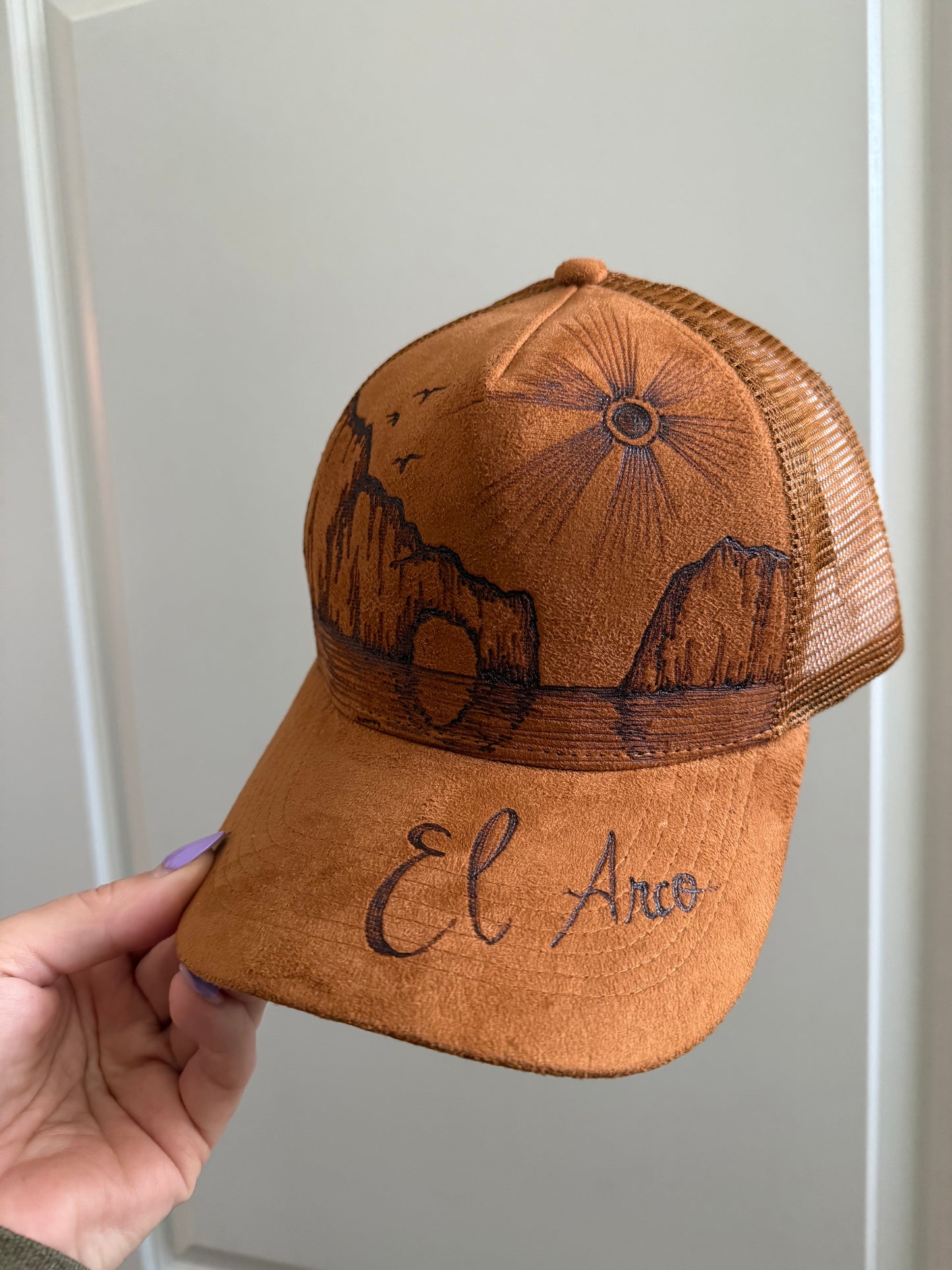 El arco cabo mexico camel burned trucker hat custom ball cap SnapBack