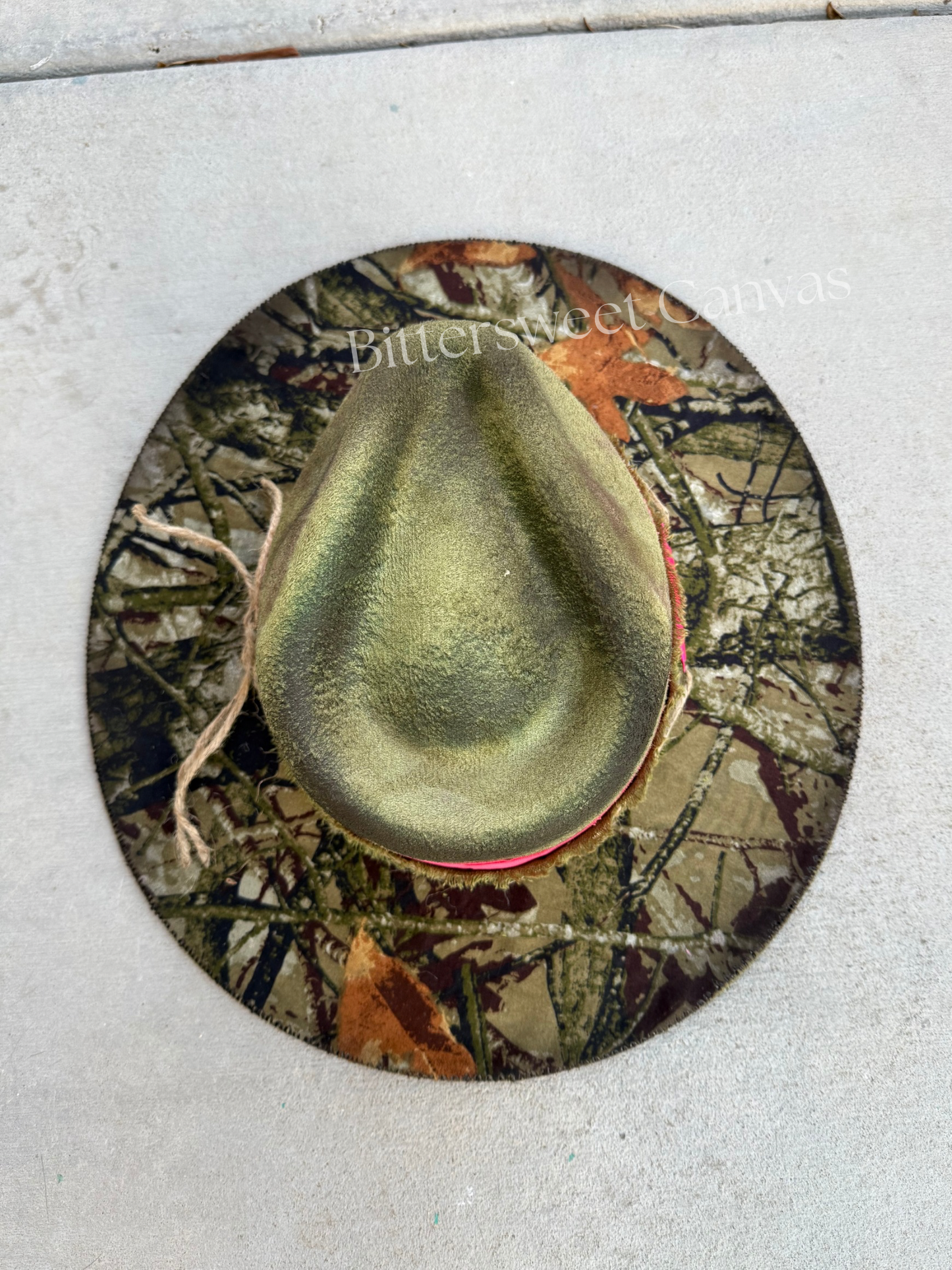 Camo fishing burned suede wide brim rancher hat