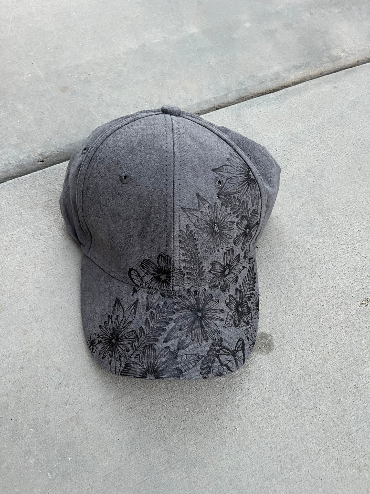 Grey floral burned ball cap
