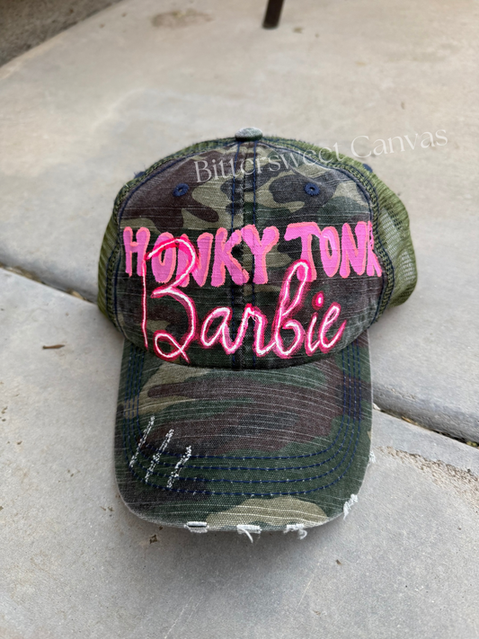 Honky tonk barbie distressed camp trucker hat custom ball cap SnapBack