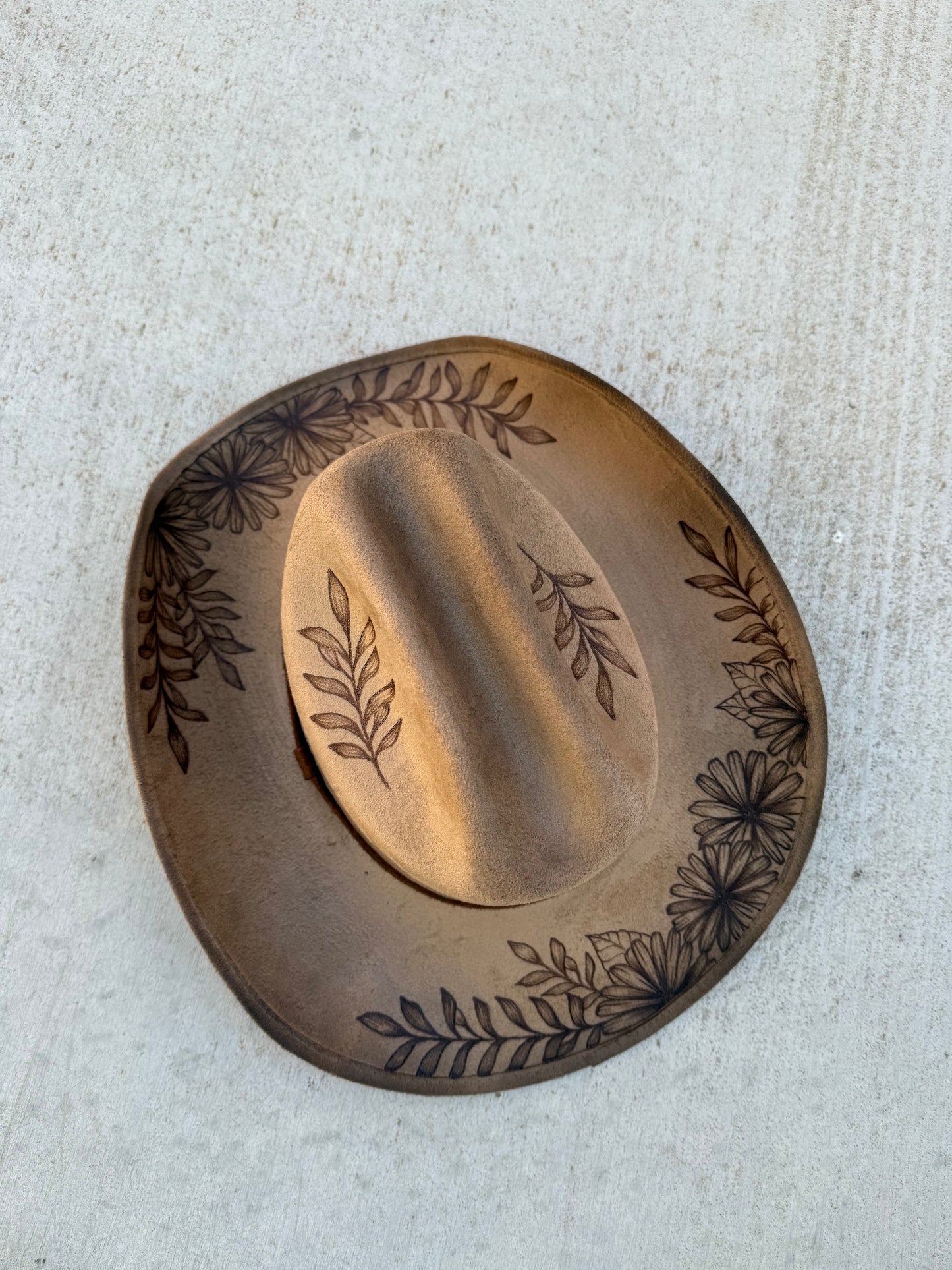 Tan floral wide brim cowboy hat