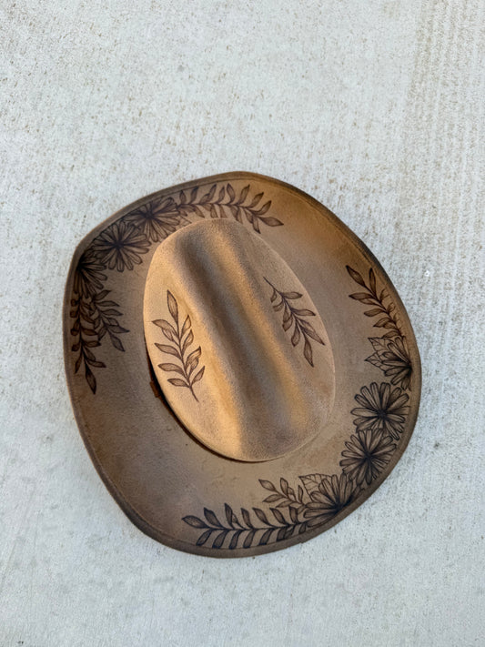 Tan floral wide brim cowboy hat