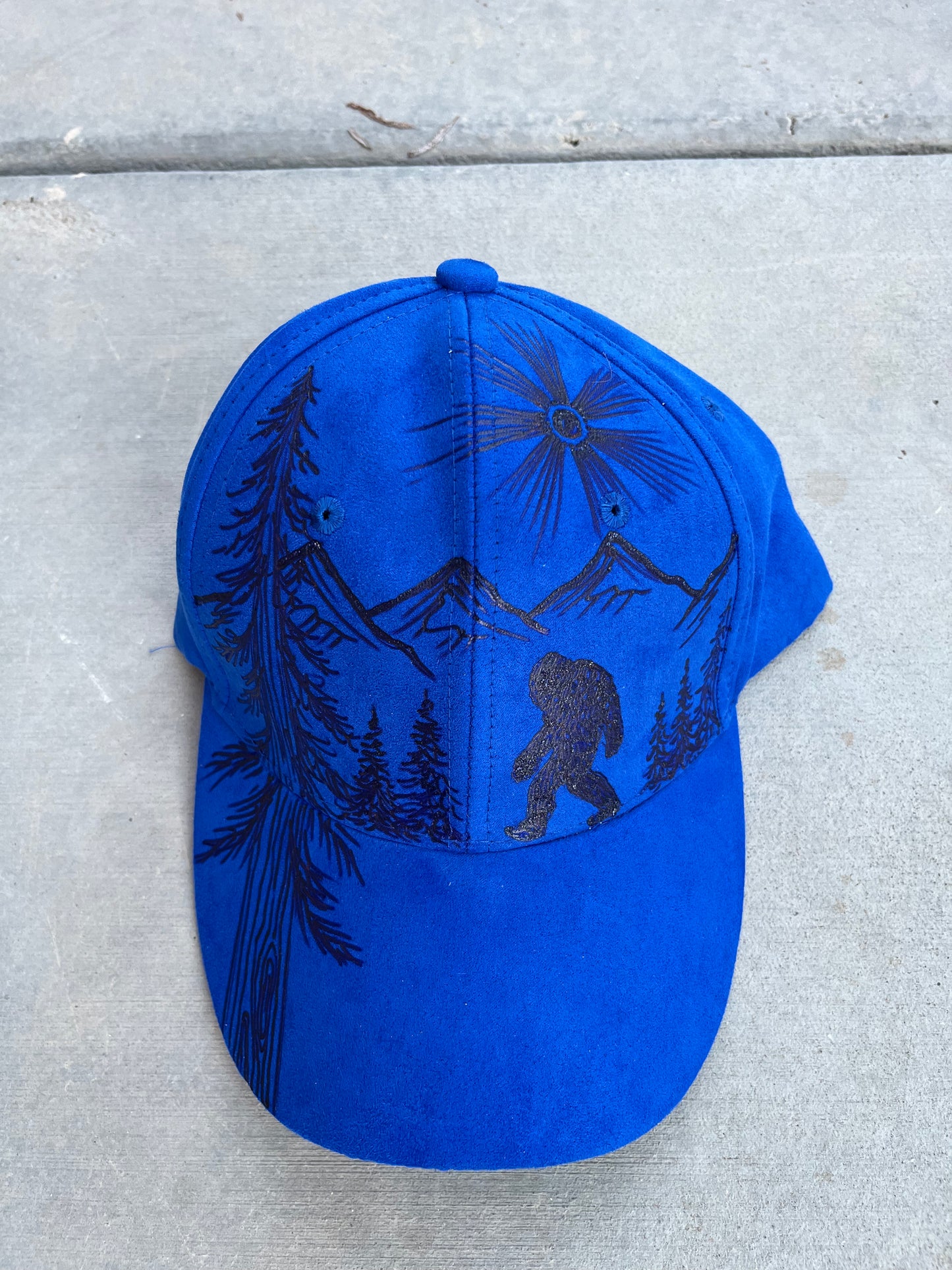 Bigfoot forest royal blue suede dad hat ball cap