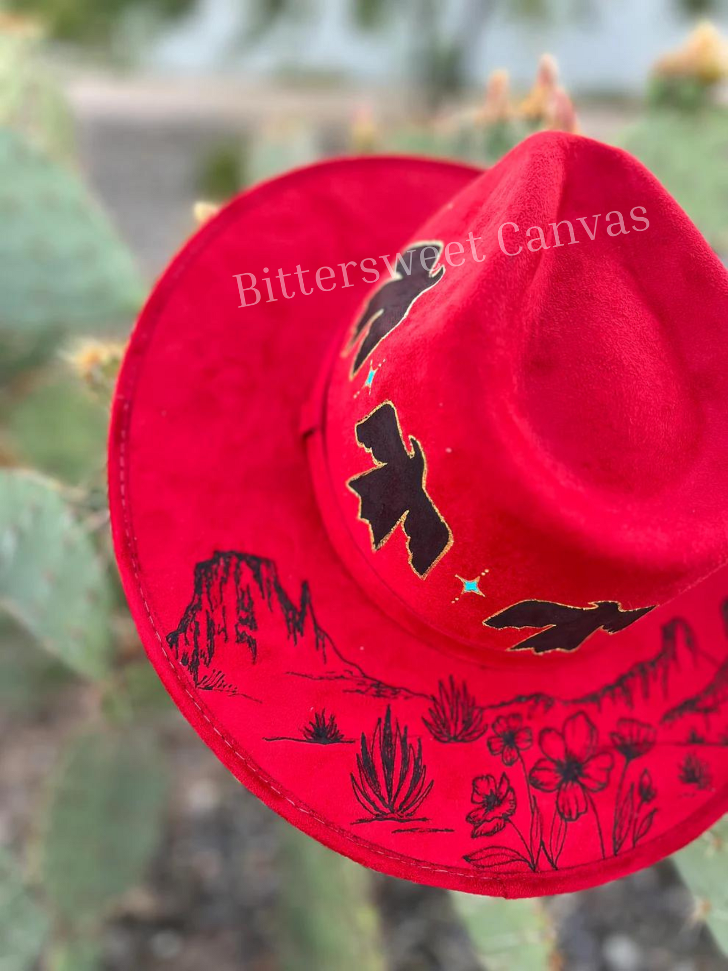 Desert thunderbird red suede wide brim rancher hat