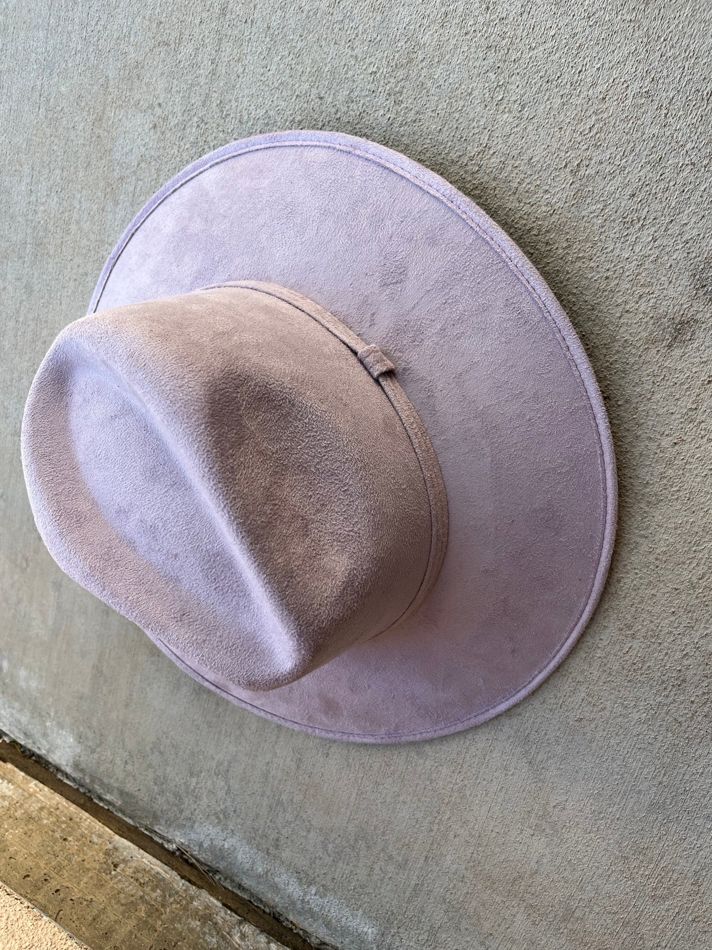 Lavender floral burned suede wide brim rancher hat