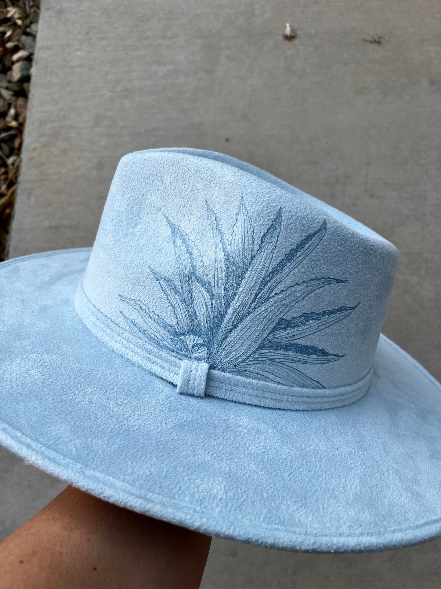 Arizona landmarks sky blue burned suede wide brim rancher hat