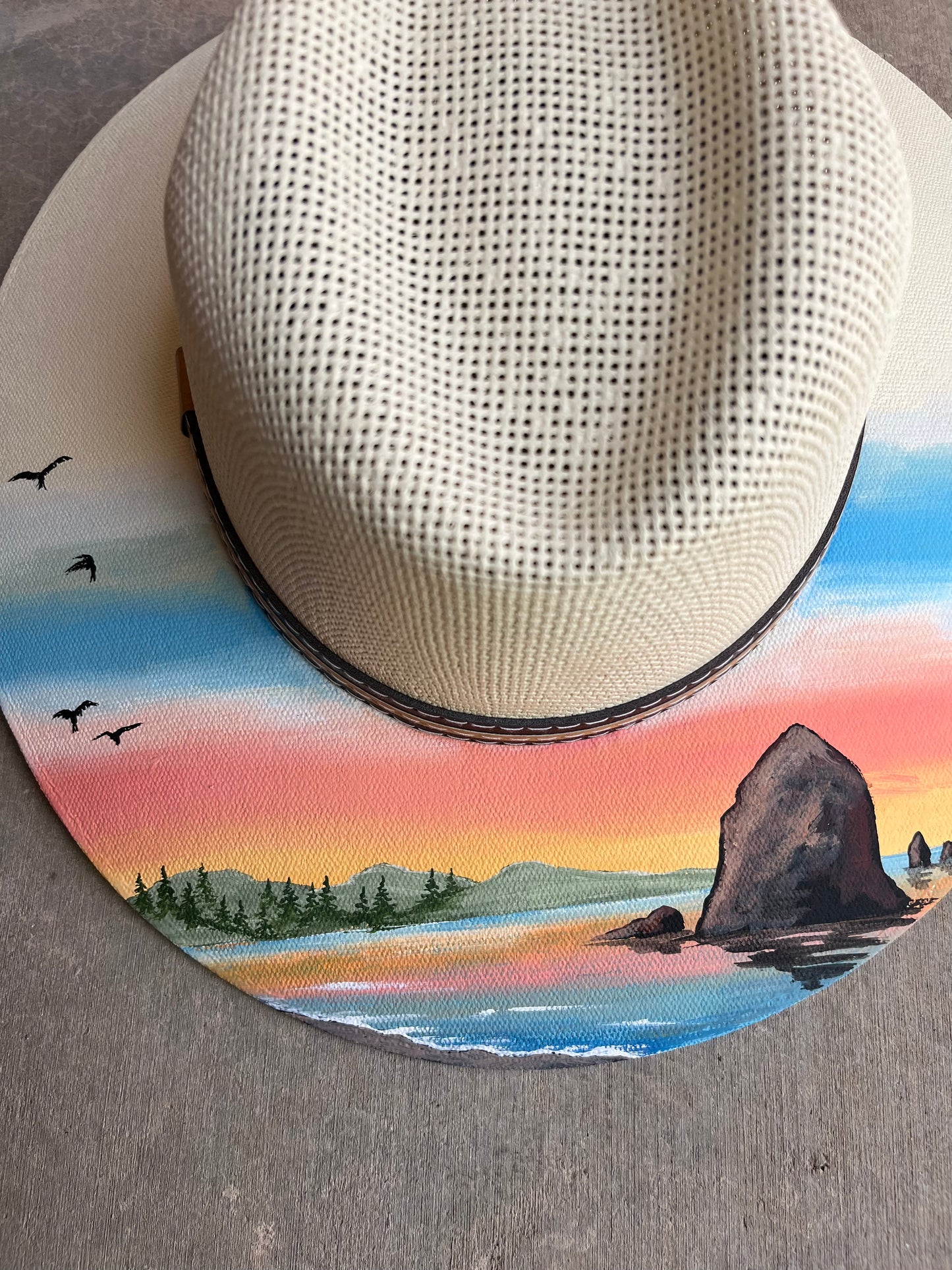 Oregon coast haystack rock cannon beach summer straw jute rancher Panama hat