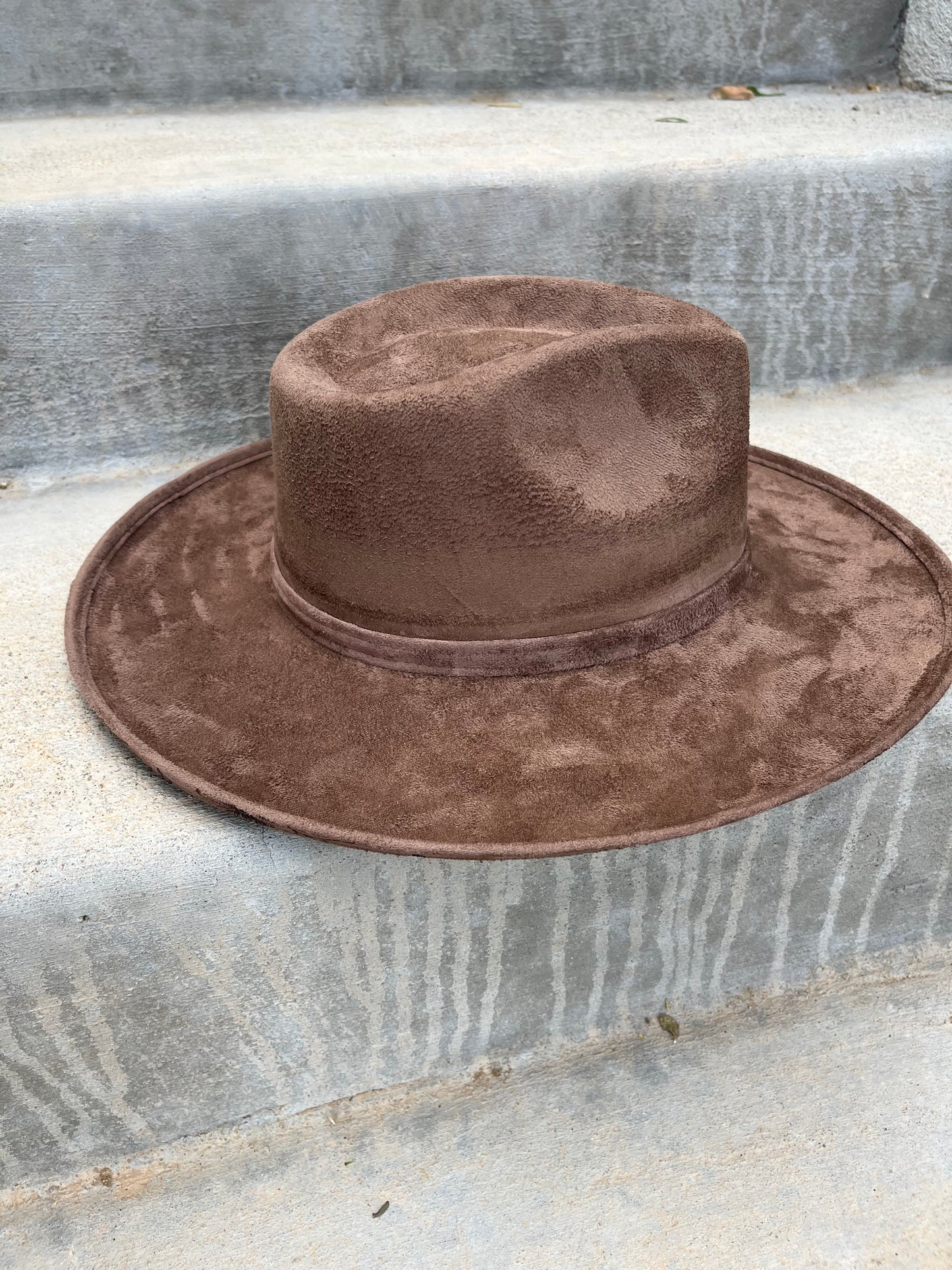 Full floral burned mocha brown suede wide brim rancher hat