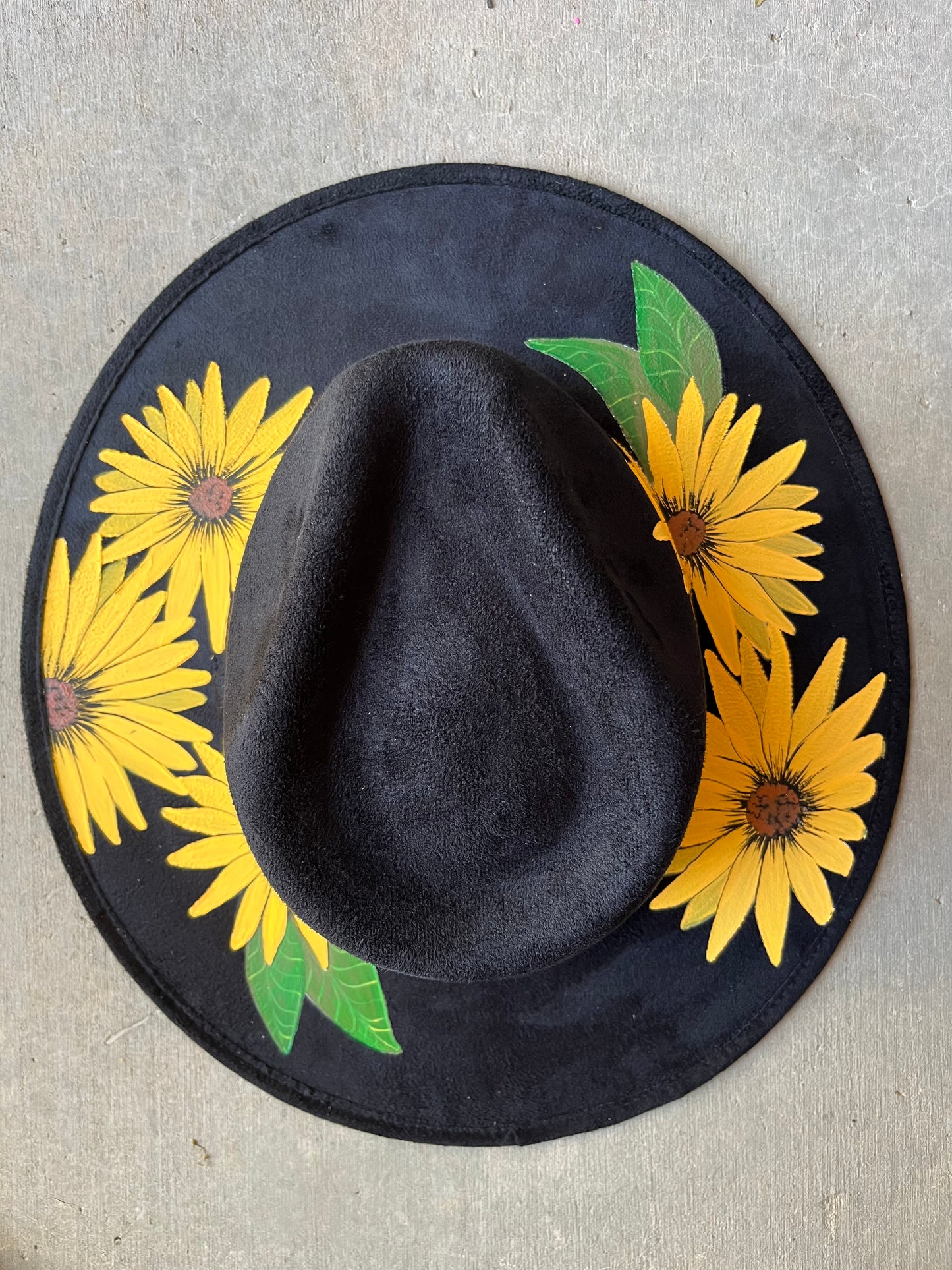 Sunflowers black suede wide brim rancher hat