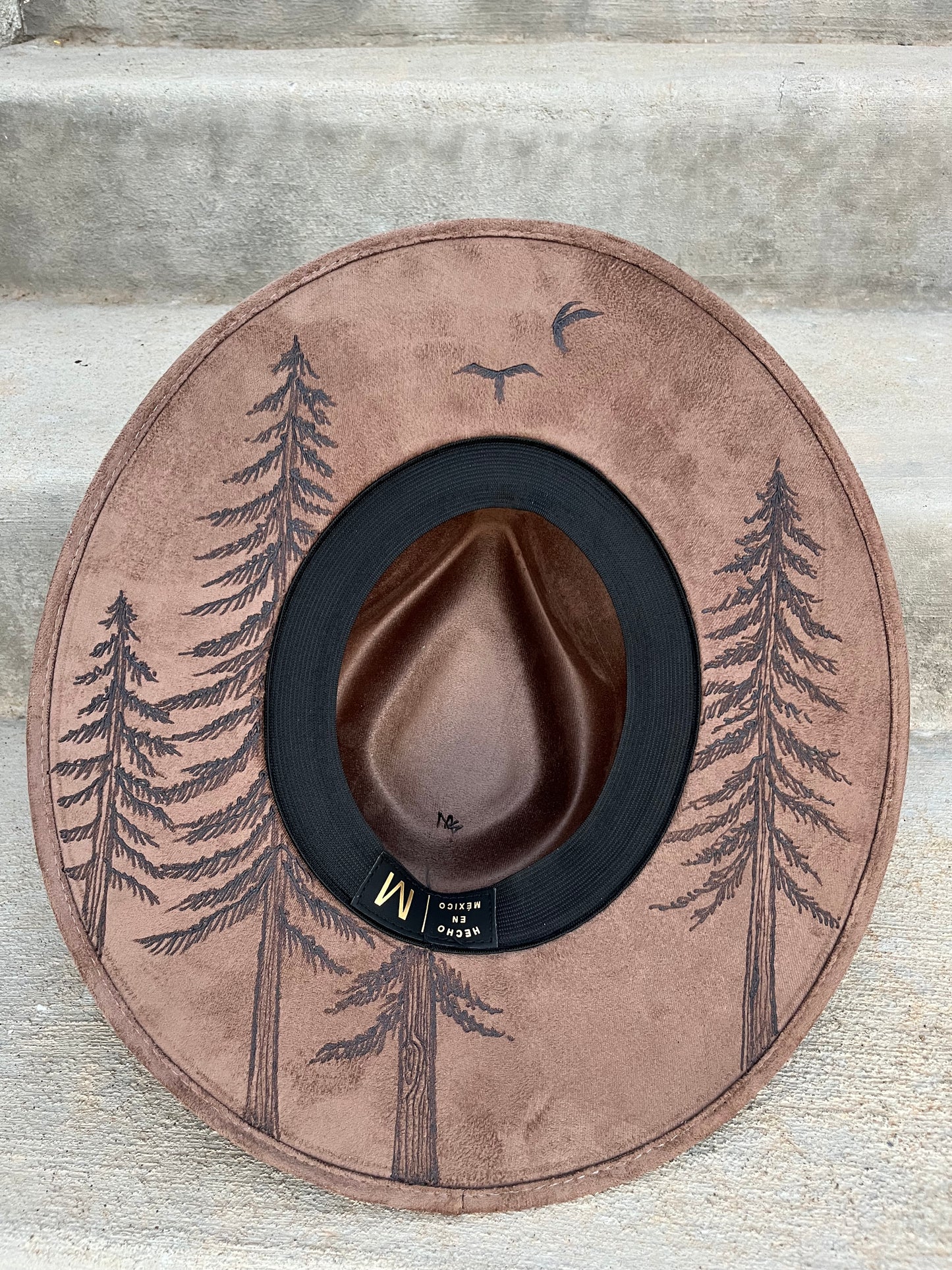 Brown tree forest burned suede wide brim rancher hat