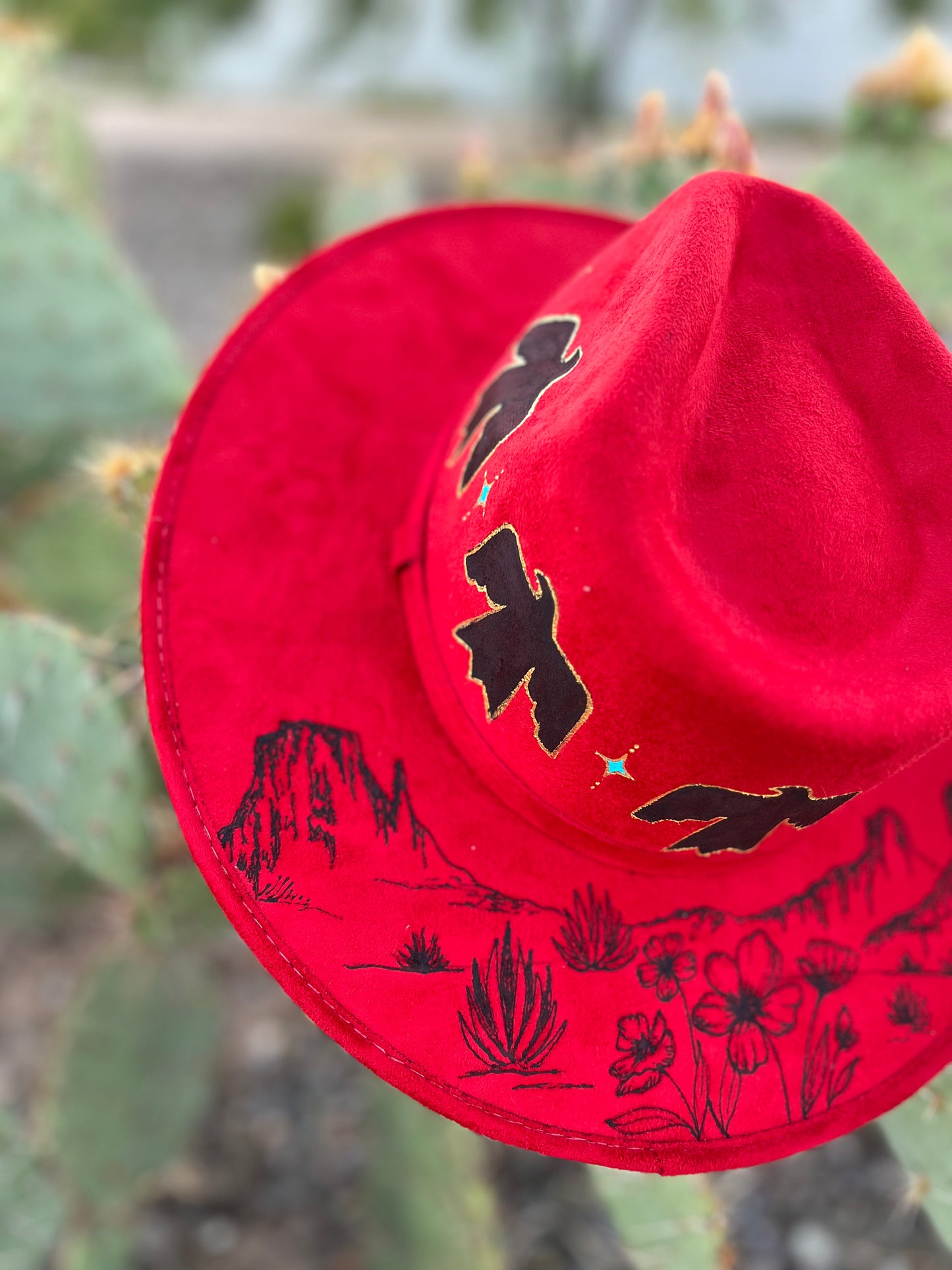 Desert thunderbird red suede wide brim rancher hat