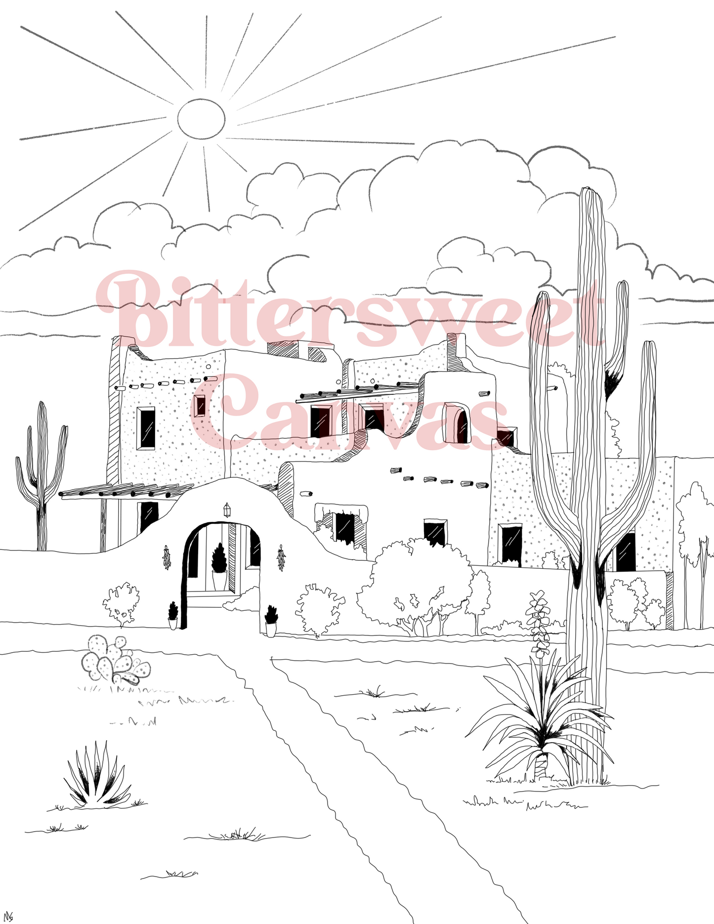 Adobe Pueblo house coloring page Digital DOWNLOAD