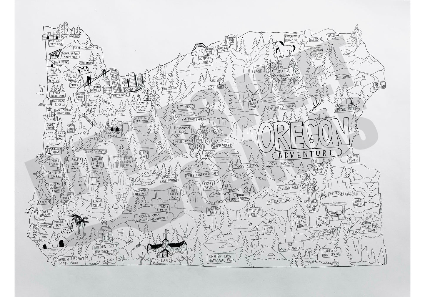 Oregon adventure map coloring page DIGITAL