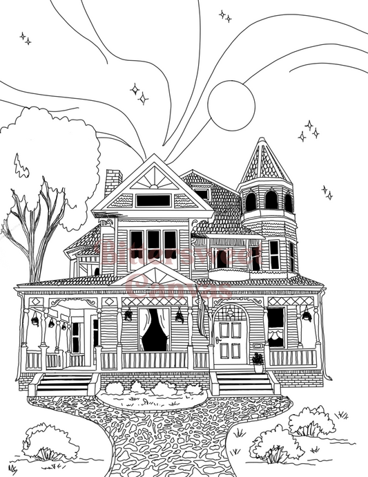 Victorian house coloring page DIGITAL DOWNLAD