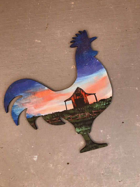 Rooster Chicken wood cutout painting