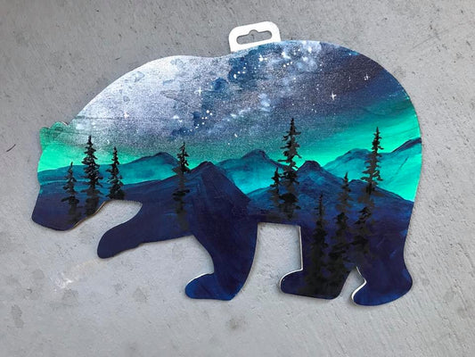 Bear wood cutout painting