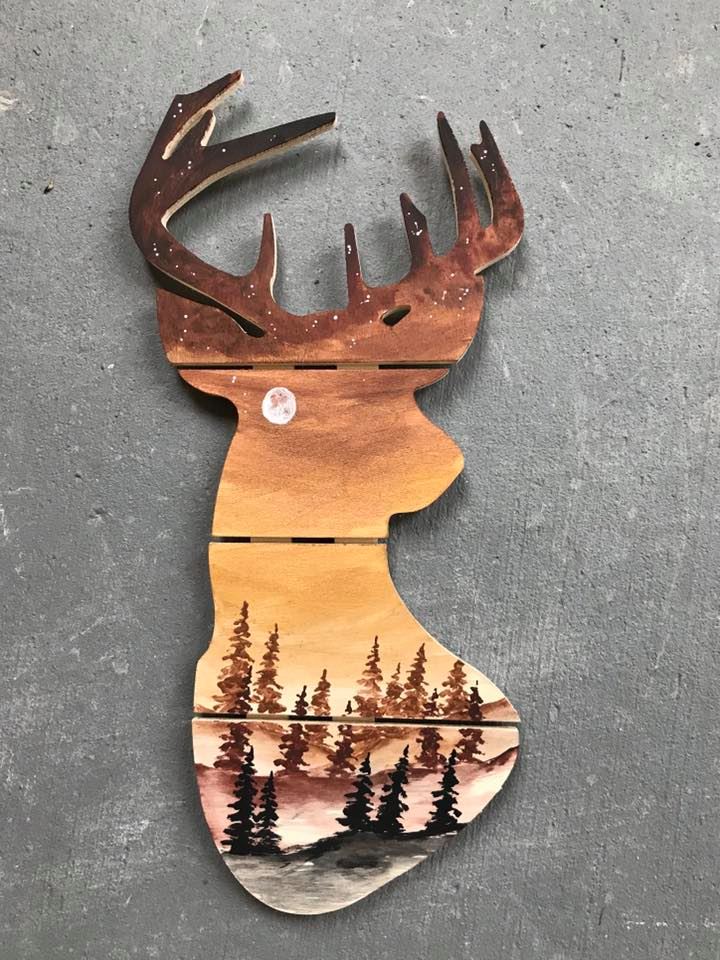Deer wood cutout painting