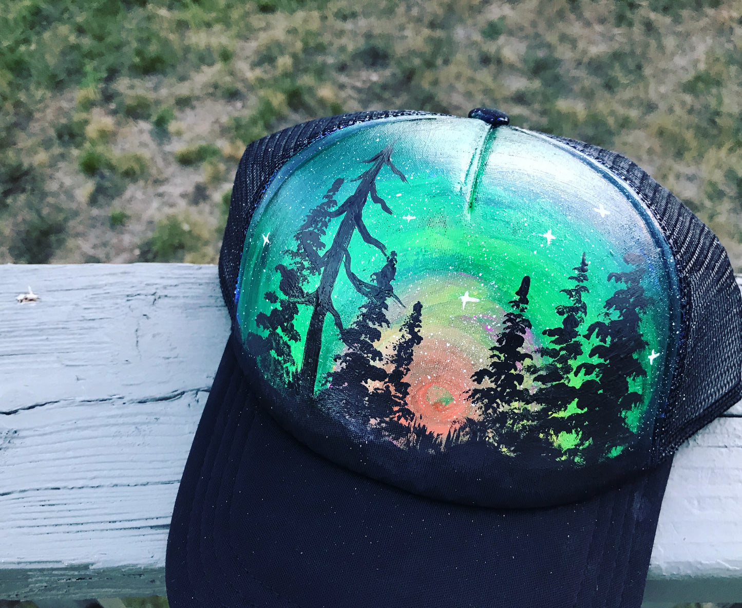 Green tree Custom painted snapback hat
