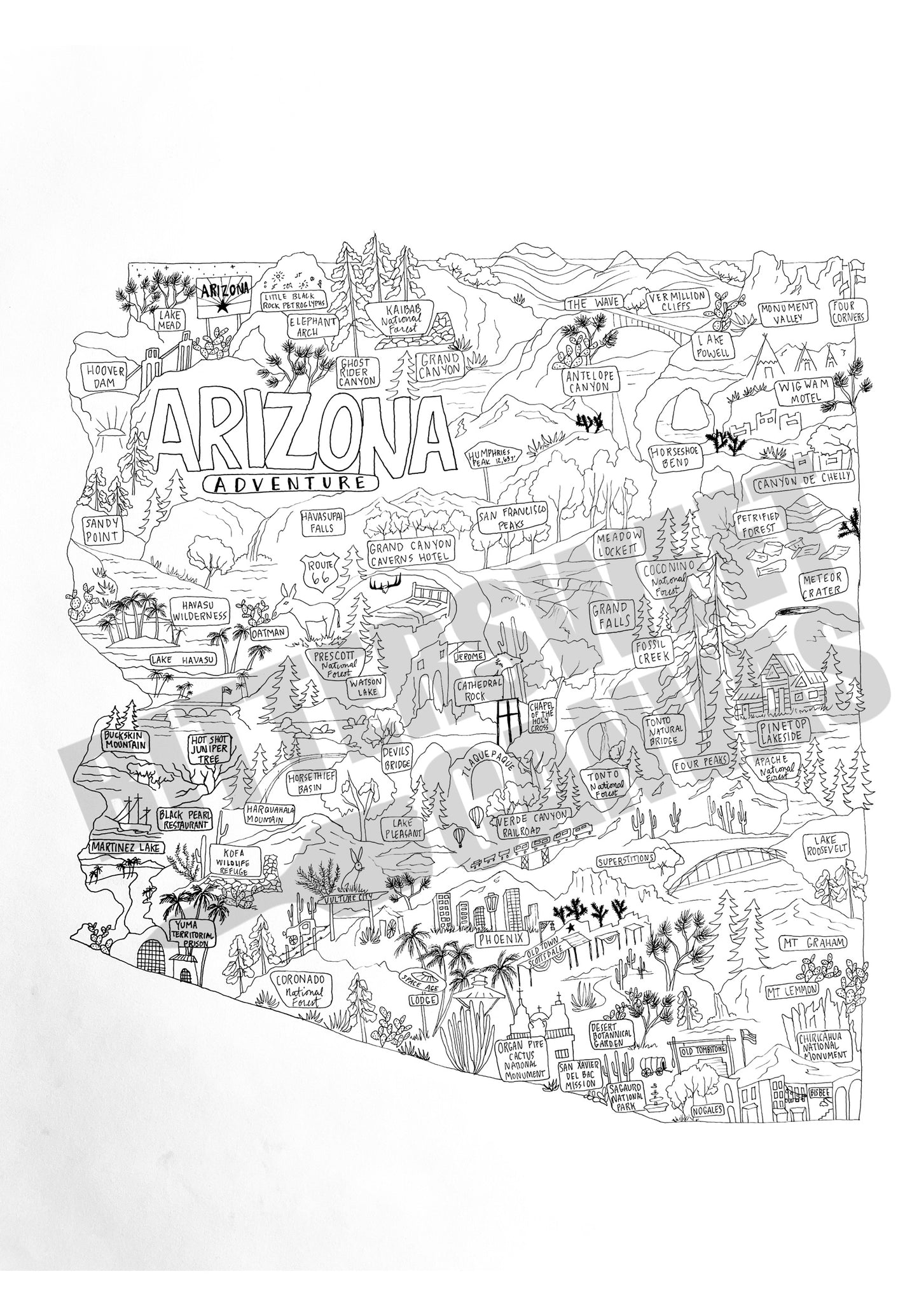 Arizona adventure map coloring page DIGITAL DOWNLOAD