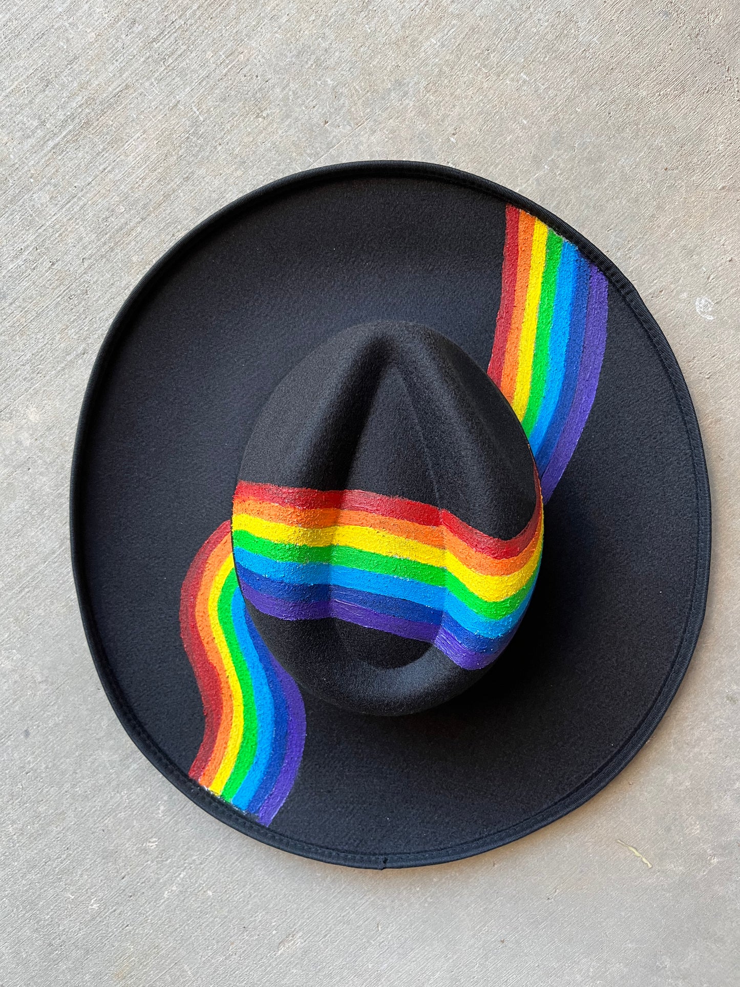 Rainbow colorful black felt wide brim rancher hat