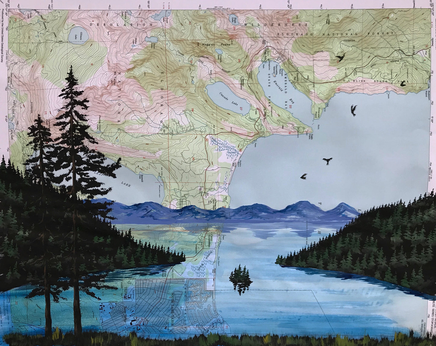 Lake Tahoe map painting