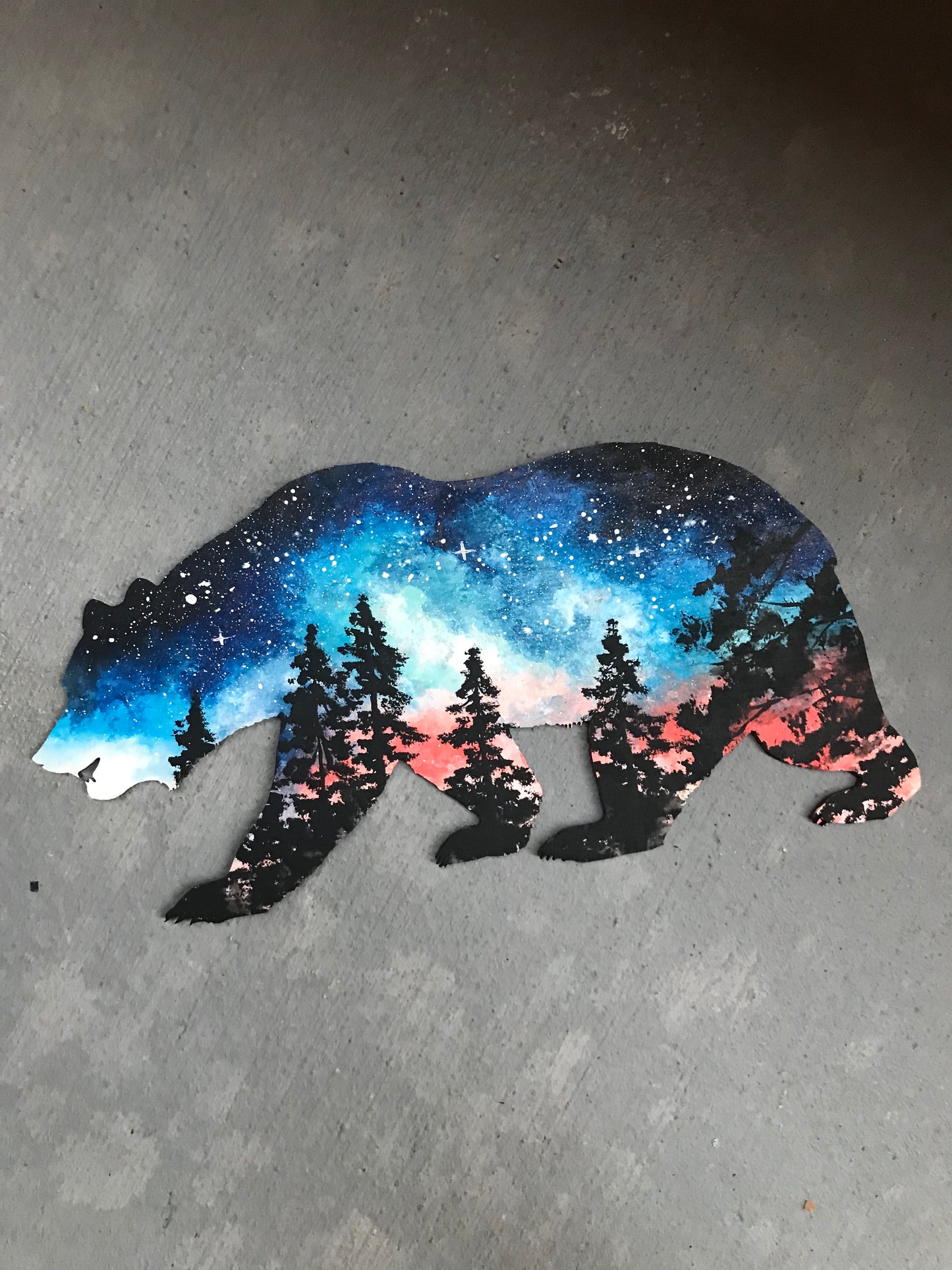 Bear colorful tree cutout painting