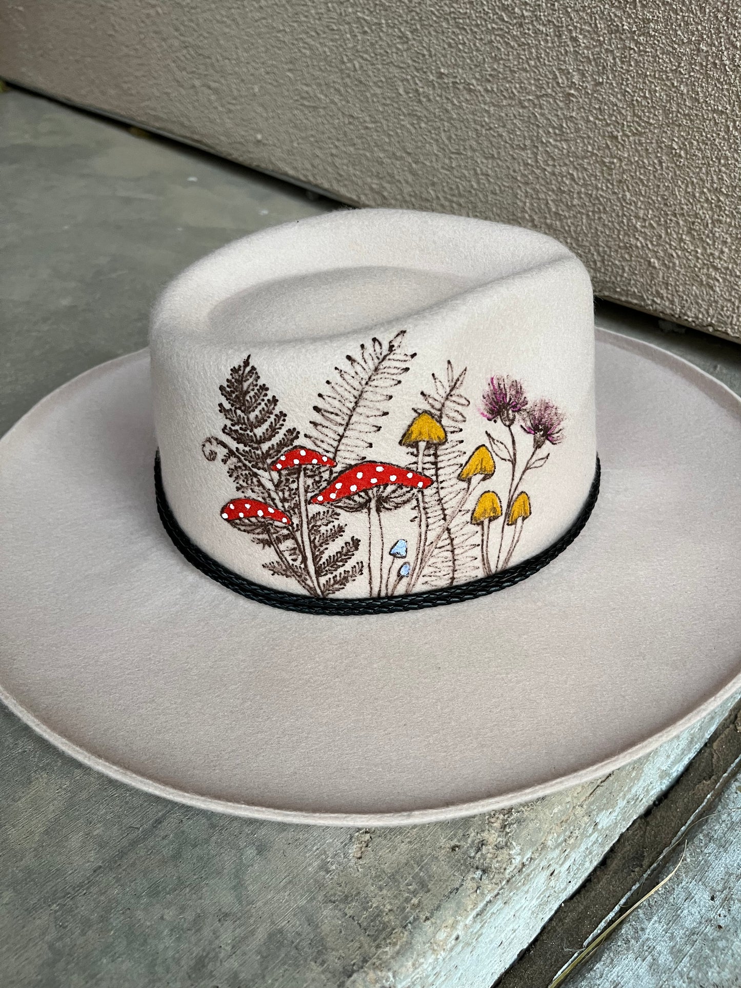 Mushroom fern ivory suede wide brim rancher hat