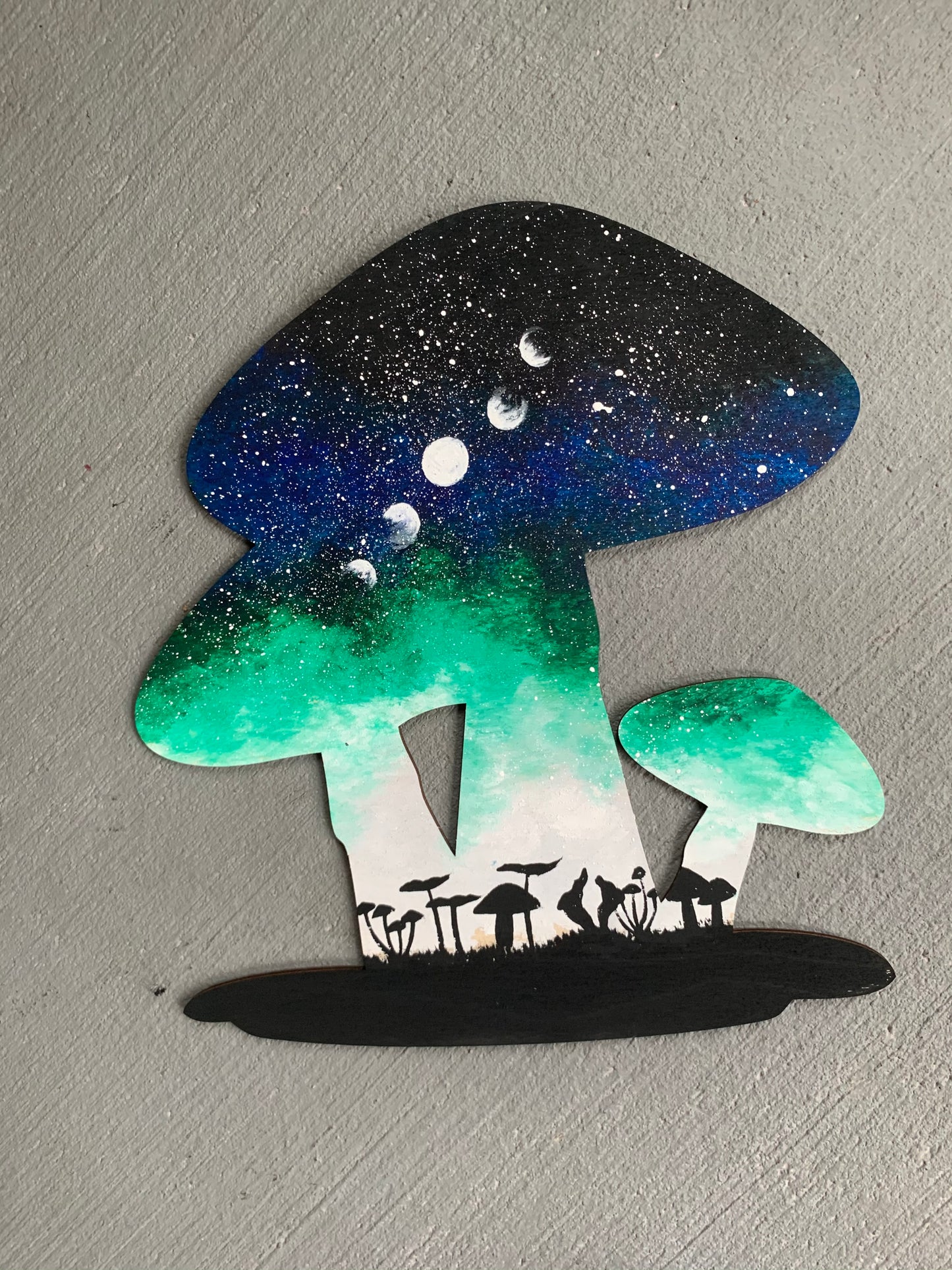 Mushroom moon phases wood cutout painting