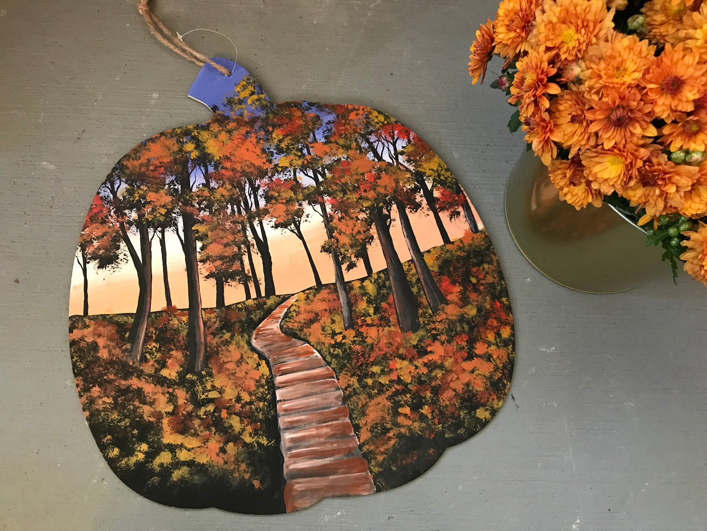 Pumpkin fall trees painting