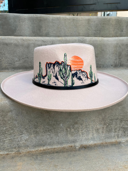 Superstition mountains Arizona desert ivory suede wide brim rancher hat