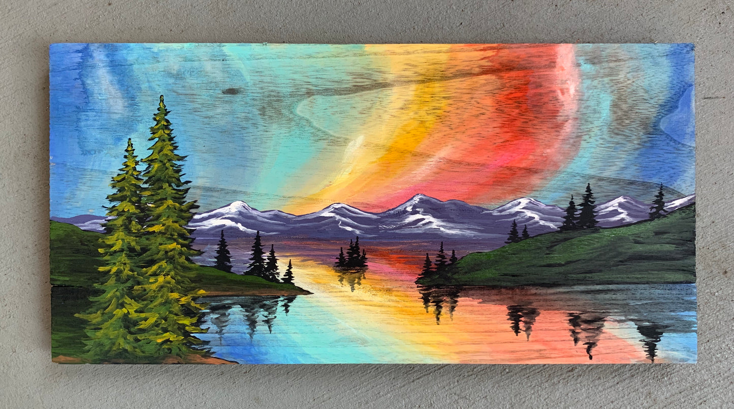 Lake Tahoe barnwood painting rainbow sunset