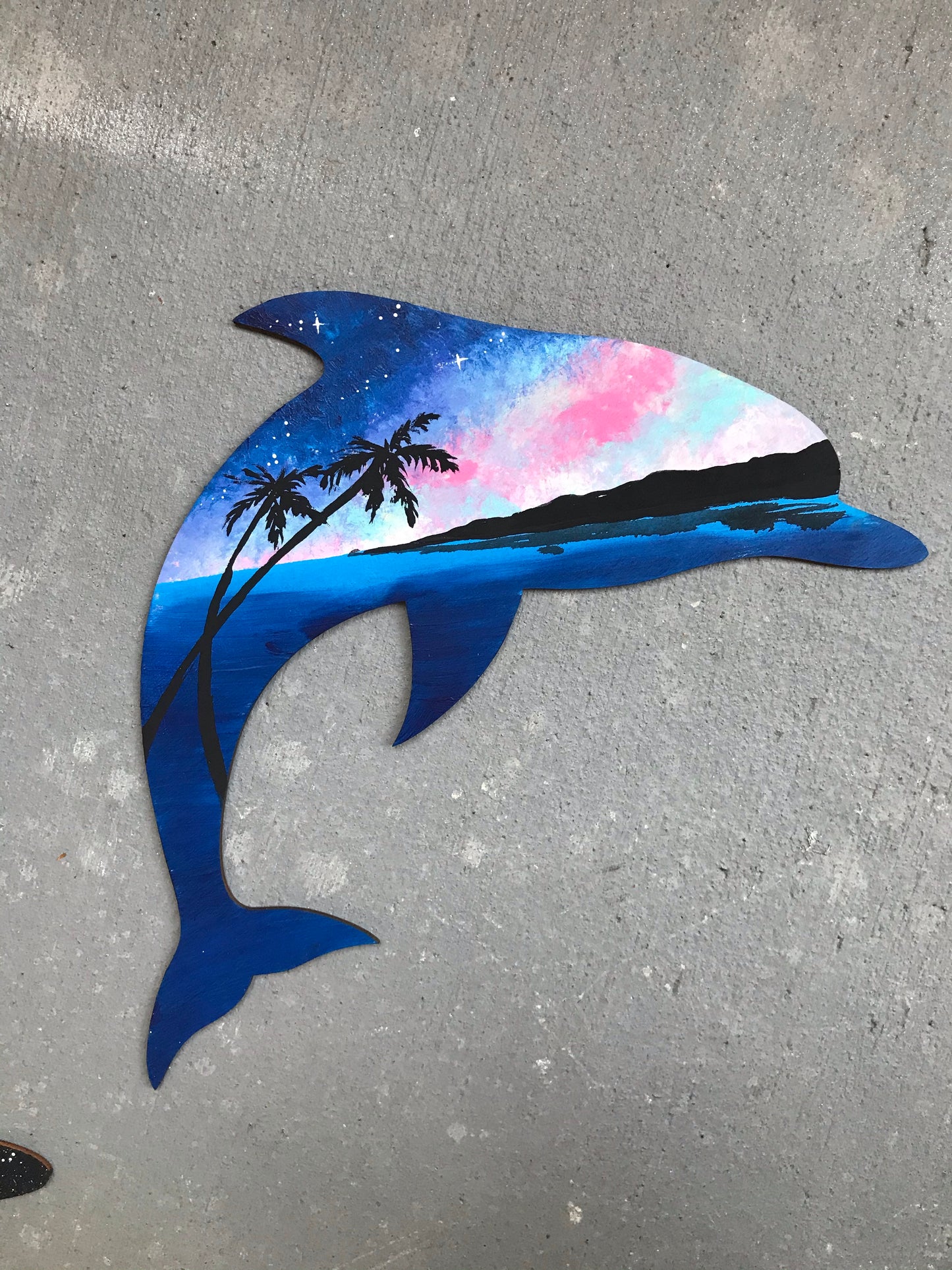 Dolphin wood cutout painting