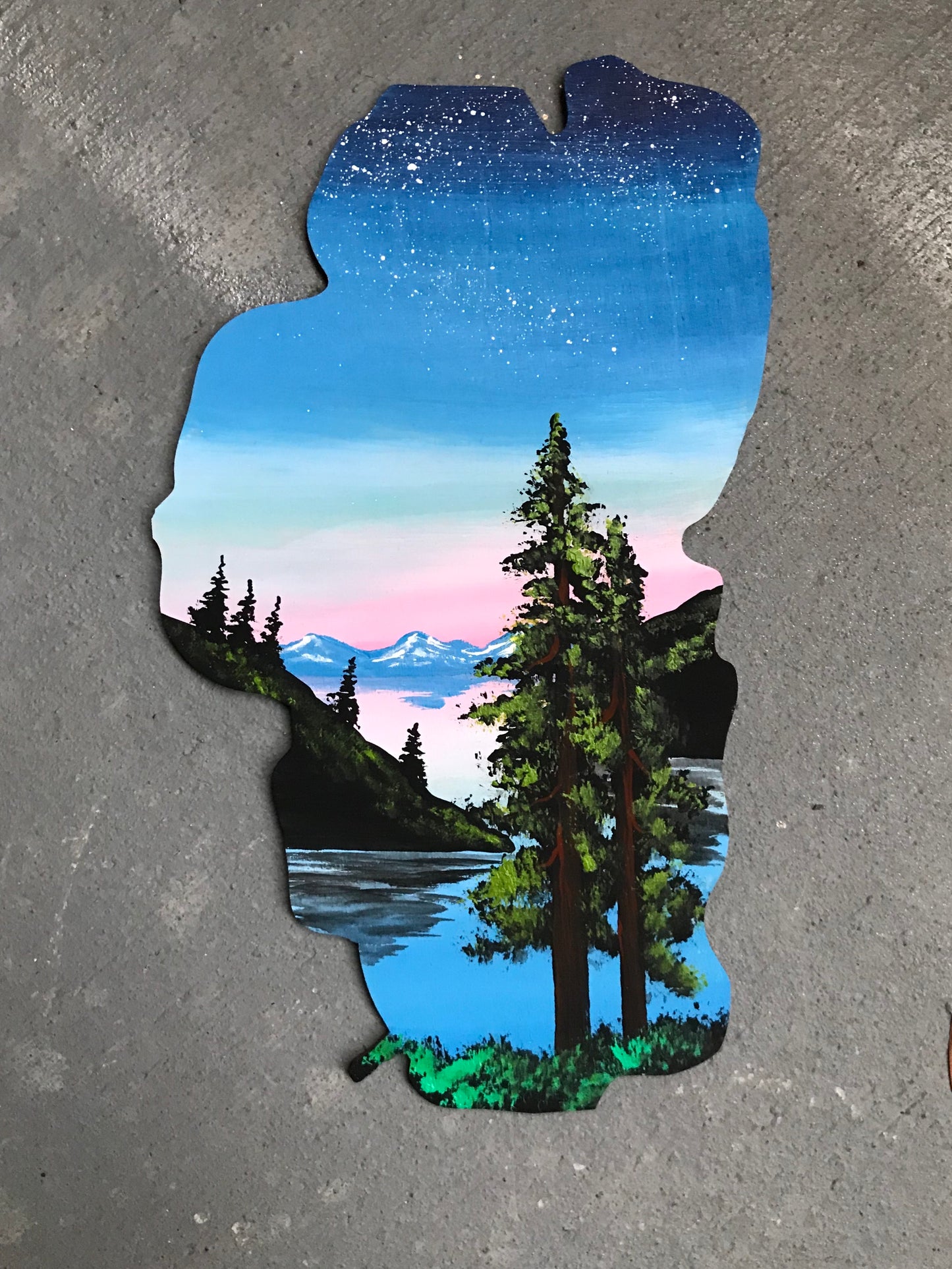 Lake Tahoe wood cutout painting