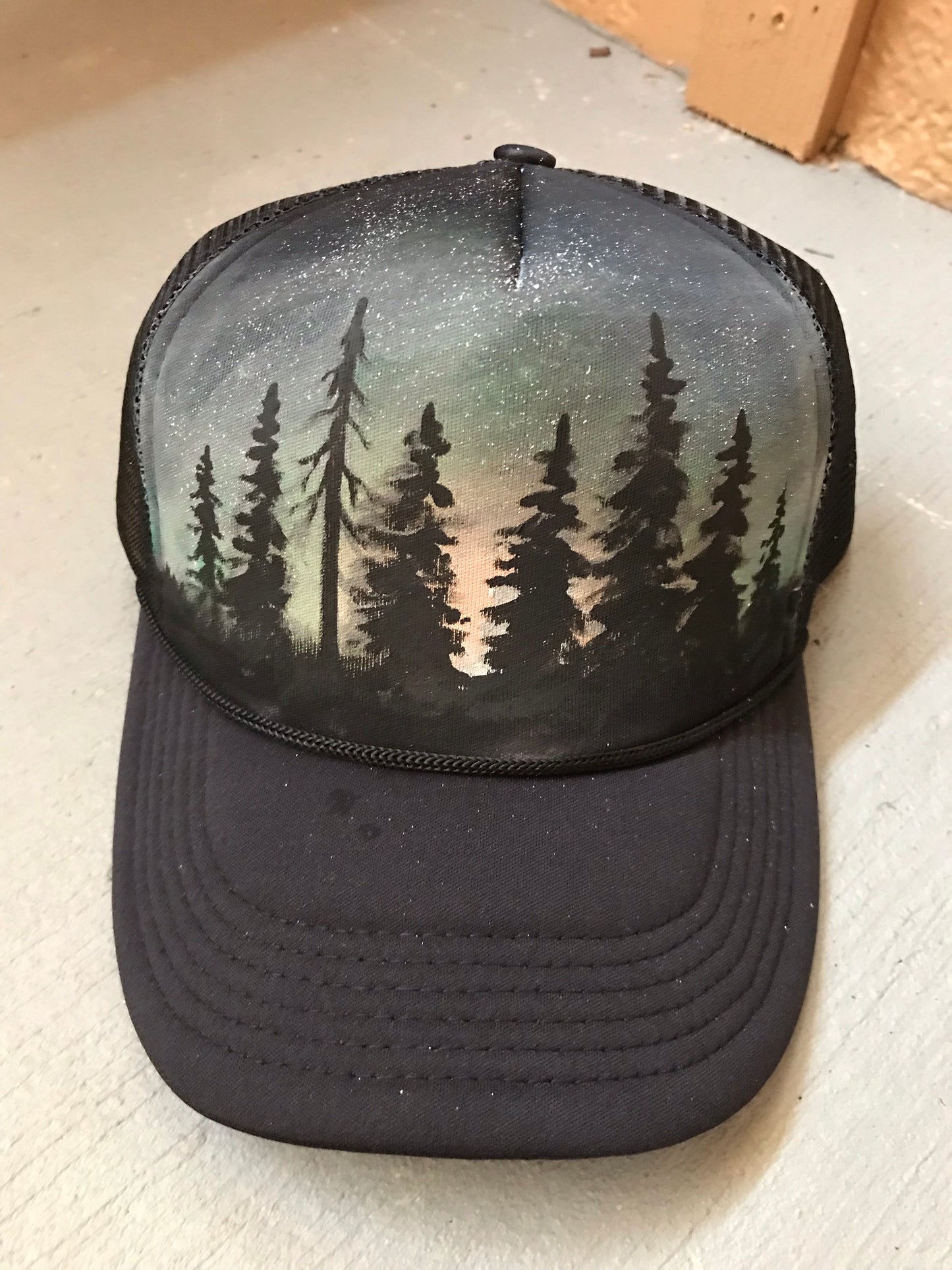 Foggy forest SnapBack hat handpainted trucker hat