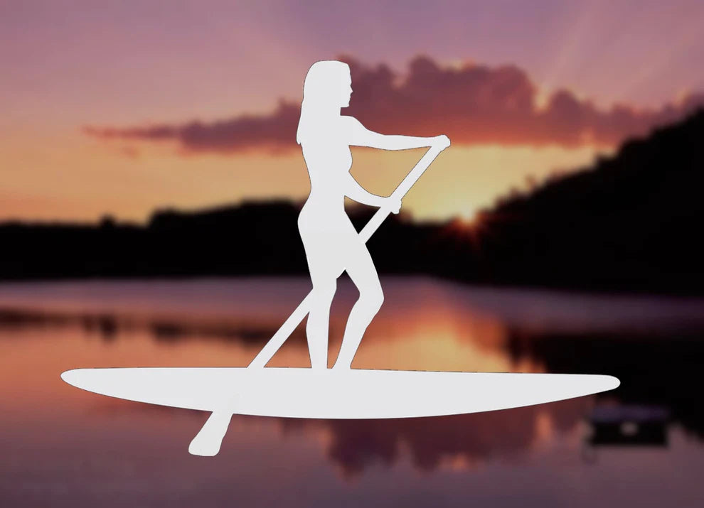 Girl paddle boarding vinyl transfer decal