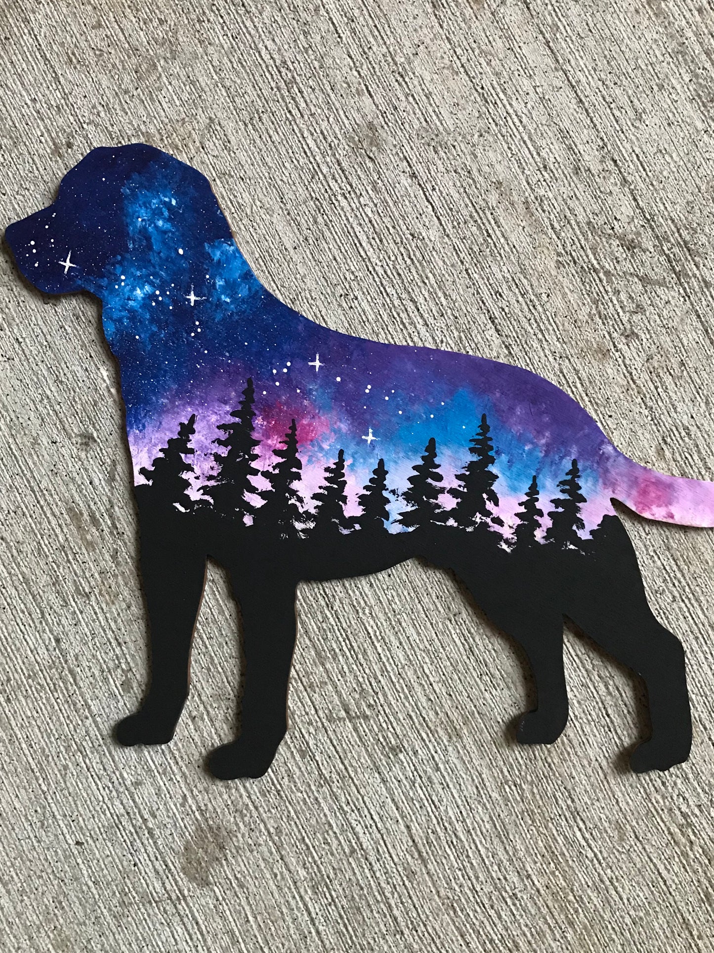 Labrador dog galaxy wood cutout painting