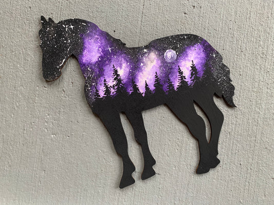 Horse purple wood cutout painting