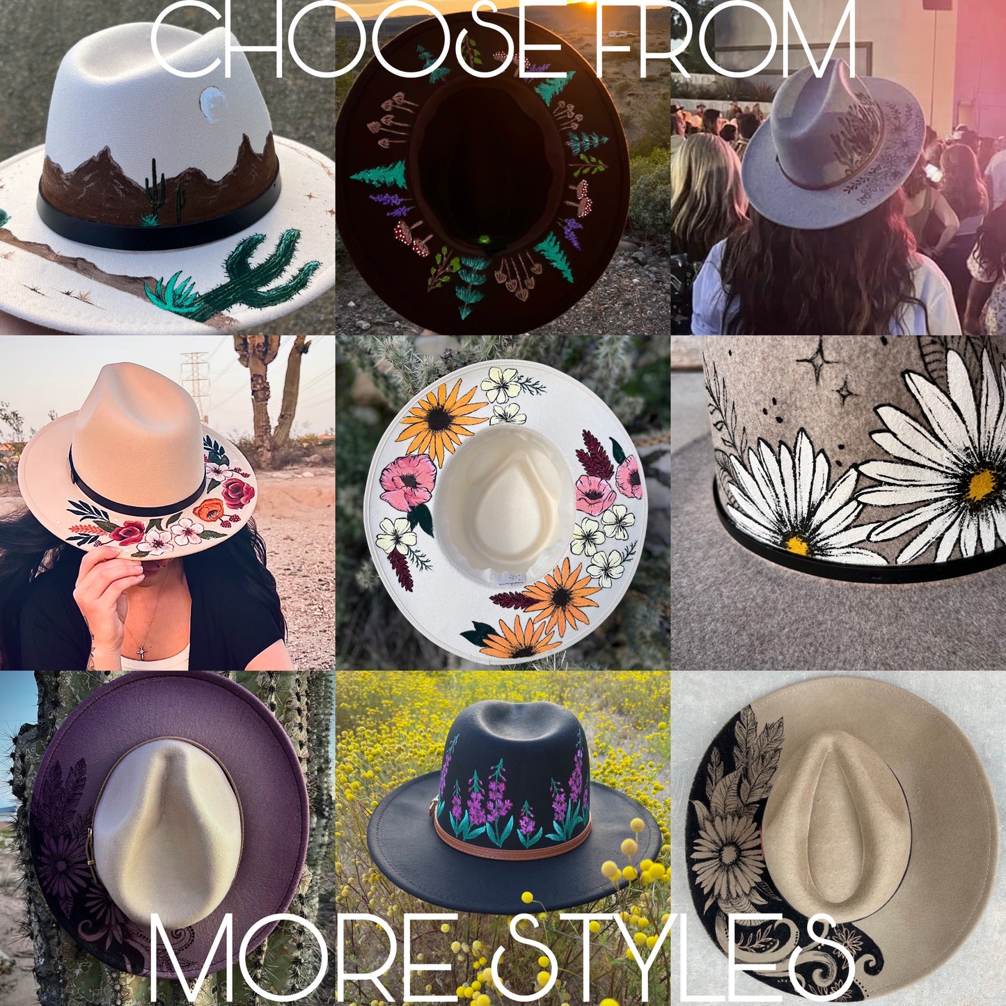 Starry mountains grey felt wide brim fedora Panama hat