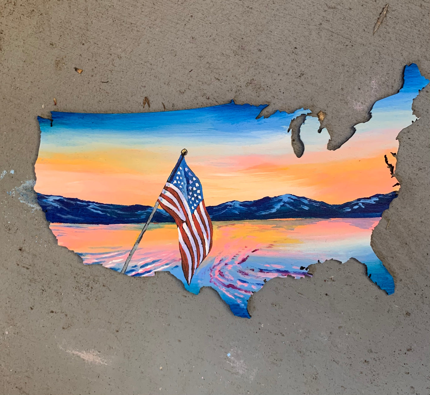 USA United States of America flag patriotic wood cutout painting
