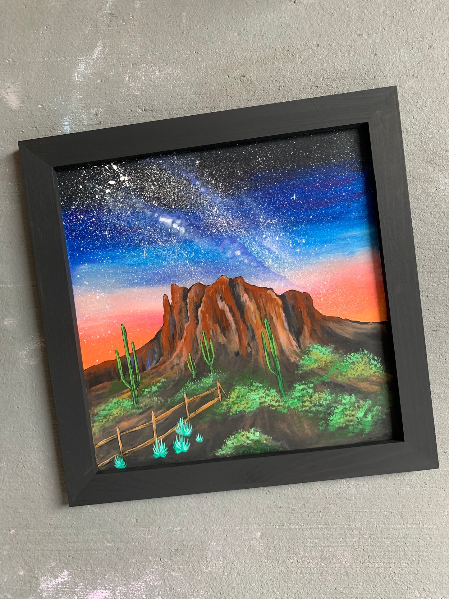 Desert Superstition Mountains painting framed wood