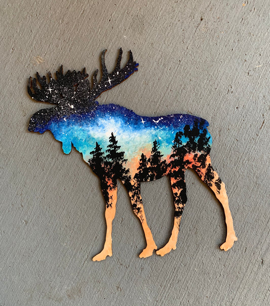Moose colorful wood cutout painting