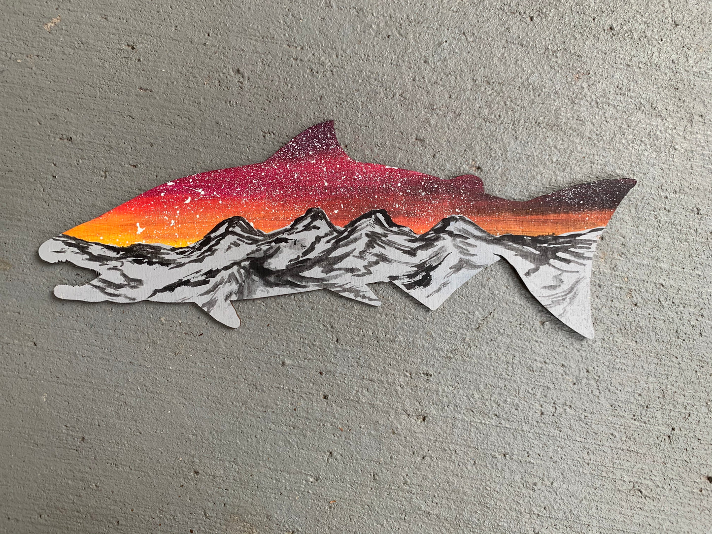 Salmon wood cutout painting