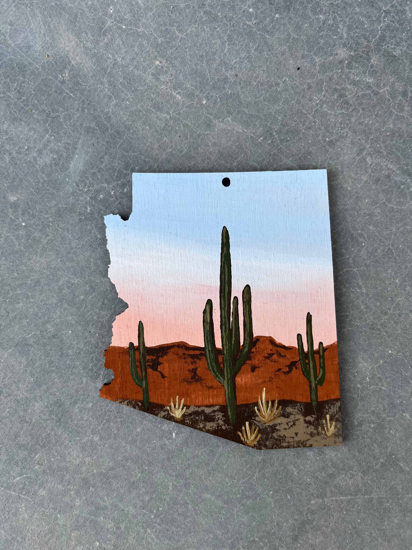 Arizona state desert cactus sagauro wood ornament