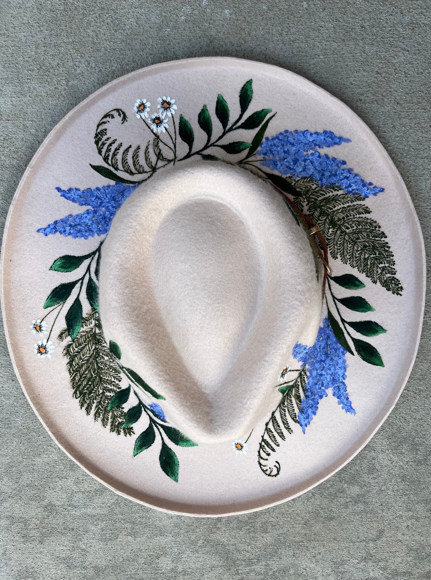 Botanical crown blue ivory suede wide brim rancher hat