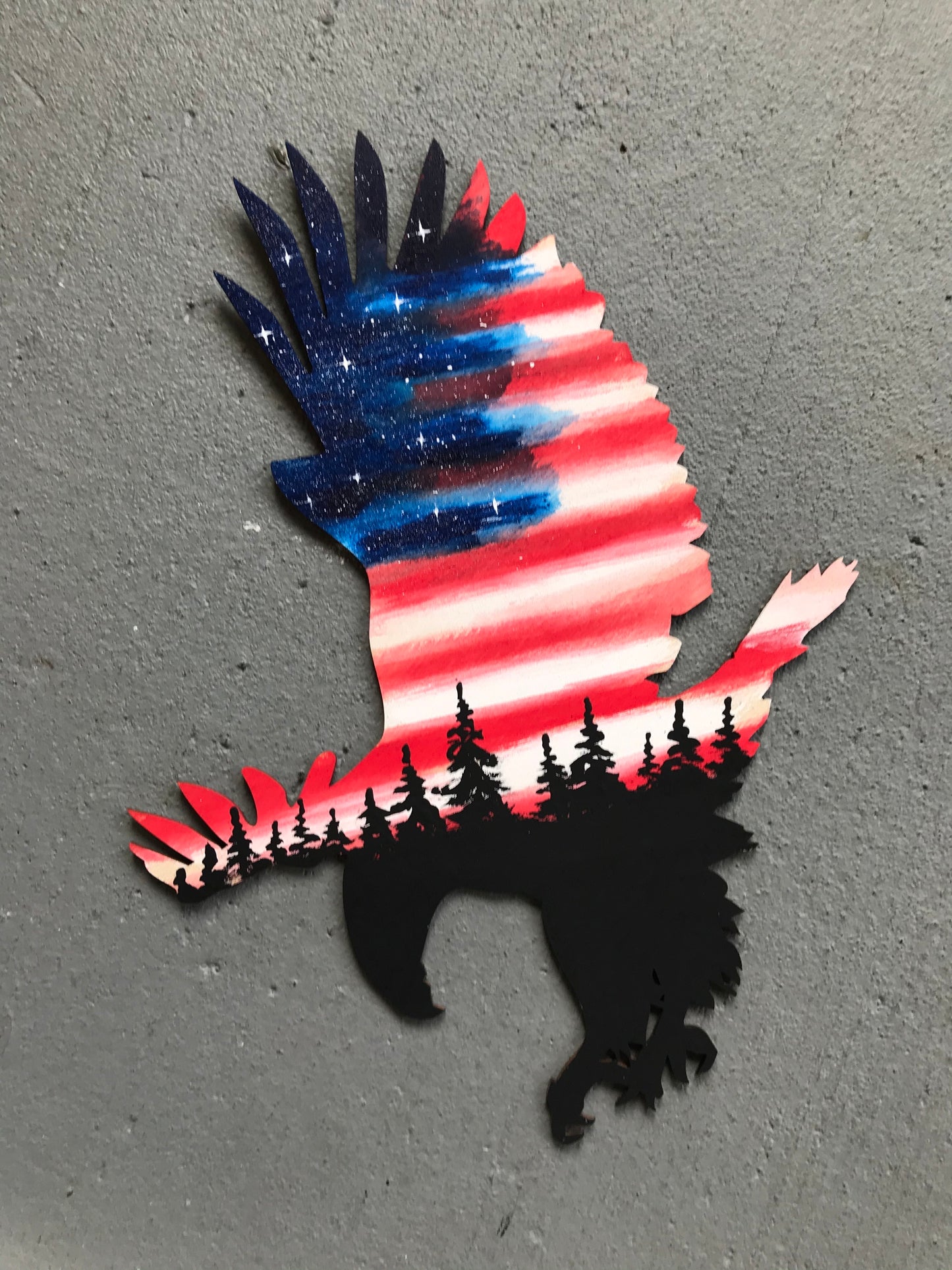 Patriotic eagle wood cutout painting