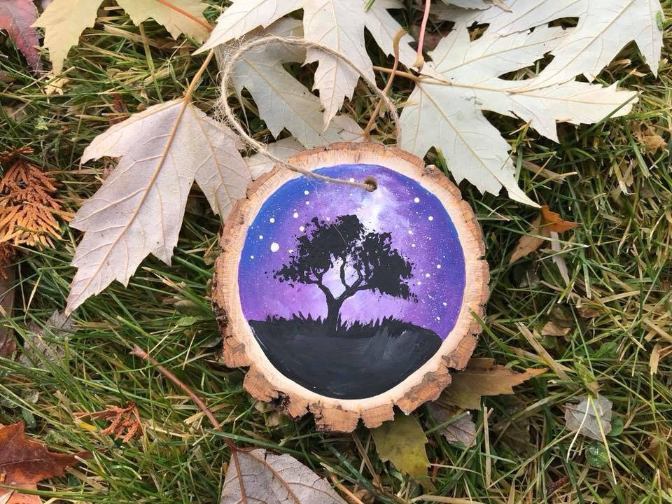 Tree of life purple wood ornament