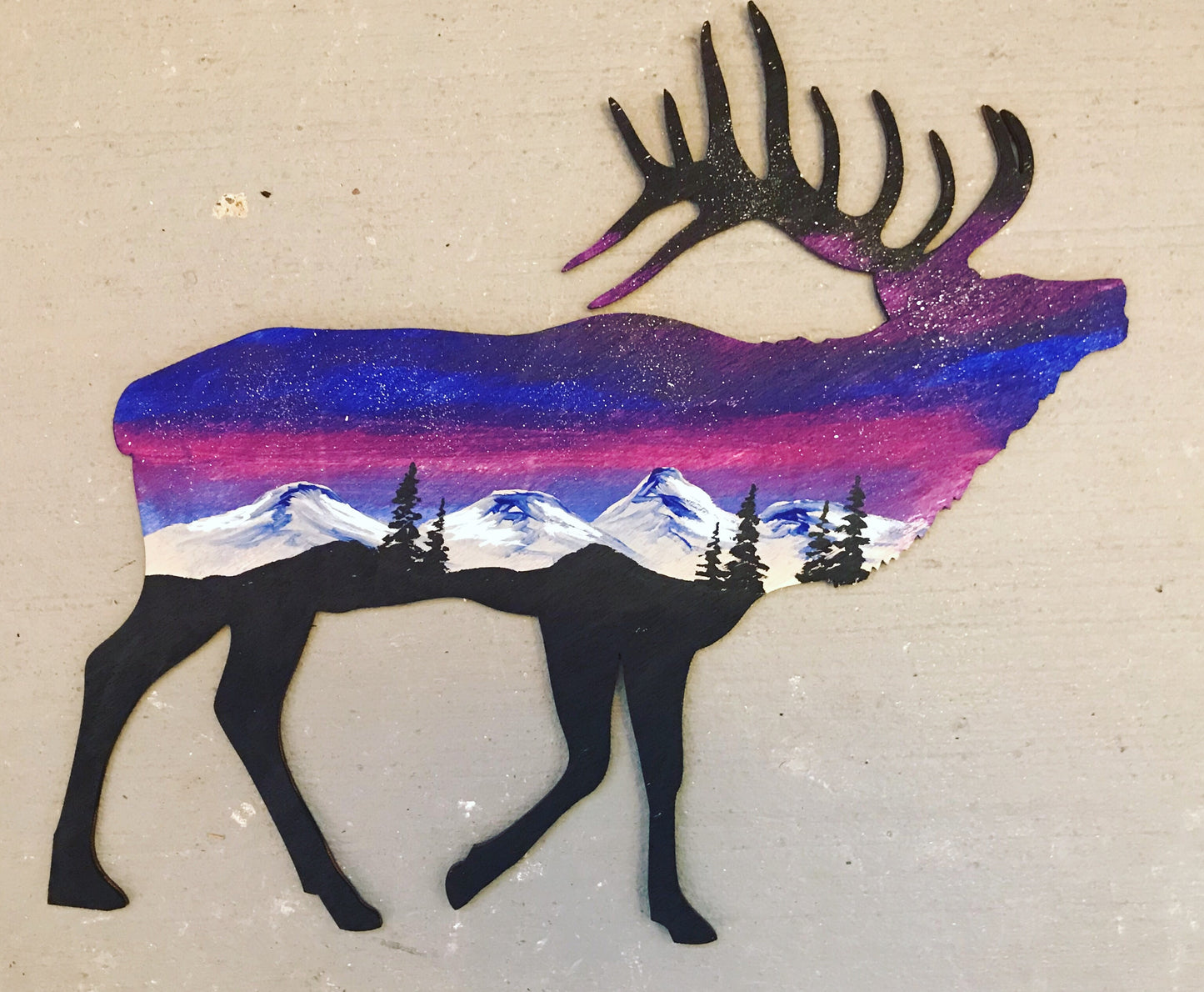 Elk wood cutout painting